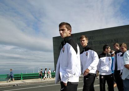 Jugadores del equipo Shakhtar Donetsk, en su paseo por San Sebastián. 