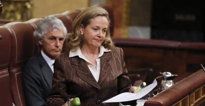 Nadia Calviño, en la sesión de control en el Congreso, el 15 de abril