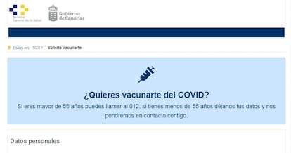 La web de citación para la vacuna del Gobierno de Canarias.