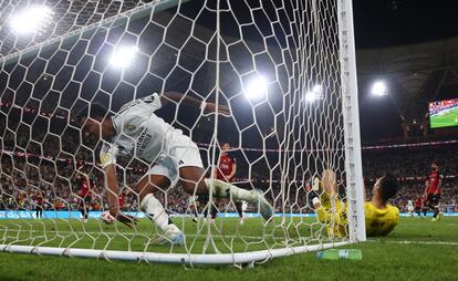 Rodrygo celebra el tercer gol del Madrid ante el Mallorca.