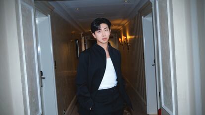 RM, leader of the South Korean band BTS in Milan, where he attended a Bottega Veneta show.