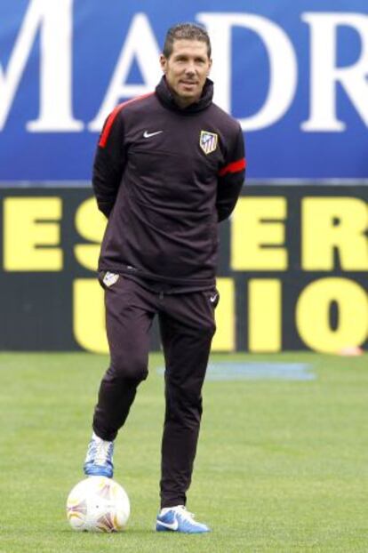 Simeone, en el entrenamiento de hoy.