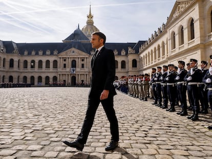 Emmanuel Macron, presidente de Francia, el día 20 en París, en un tributo al recién fallecido político y militar Philippe de Gaulle, hijo de Charles de Gaulle.