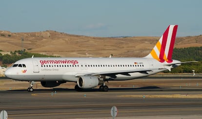 A photograph of the Germanwings Airbus 320, license plate D-AIPX, taken on September 11, 2014 at Madrid’s Barajas airport. The aircraft departed from Barcelona at 9.55am on Tuesday under flight number GW9525 and crashed in the French Alps.