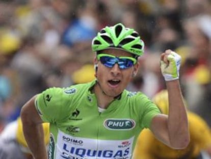 Sagan celebra su victoria en la tercera etapa.