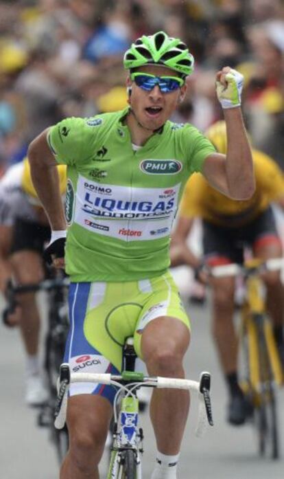 Sagan celebra su victoria en la tercera etapa.