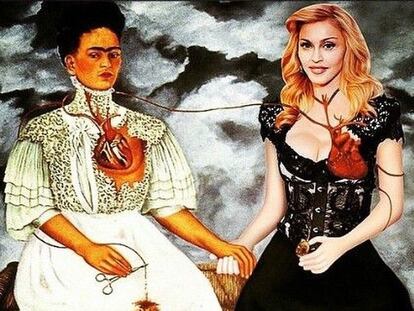 Una obra de Frida Kahlo manipulada por Madonna para colocar su propia cara, compartida en sus redes sociales.