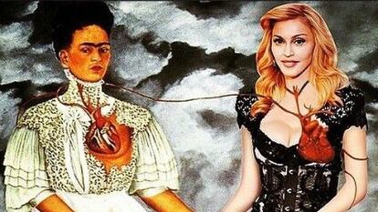 Una obra de Frida Kahlo manipulada por Madonna para colocar su propia cara, compartida en sus redes.