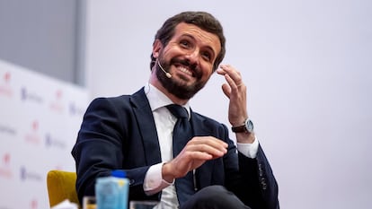 Pablo Casado en el lanzamiento del libro 'El Banco Central Europeo: Propuestas de reformas', en julio.