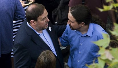 Oriol Junqueras i Pablo Iglesias, l'agost del 2017.