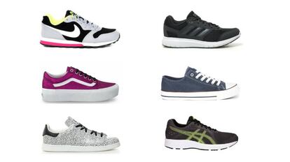 A la izquierda, zapatillas de Nike, Vans y Victoria. A la derecha, modelos de Adidas, Xti y Asics