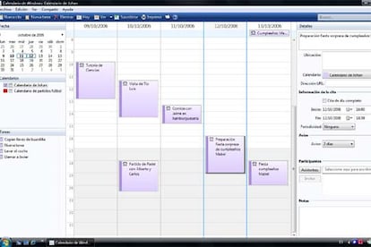 Cada usuario puede gestionar su propia agenda electrónica dentro de Windows Vista, incluyendo en ella sus citas y sus contactos.