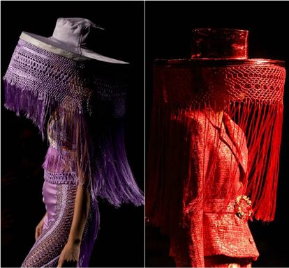 Dos modelos del desfile de Dominnico, durante la Semana de la Moda de Madrid, este viernes.