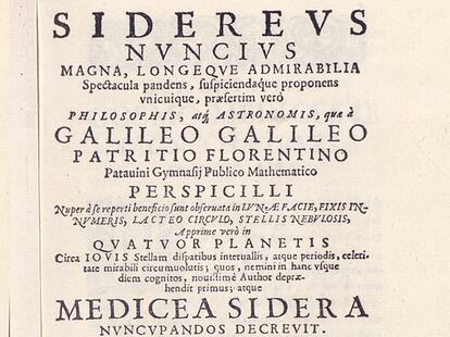 Páginas de la copia falsa del tratado astronómico 'Siderius Nuncius' de Galileo.
