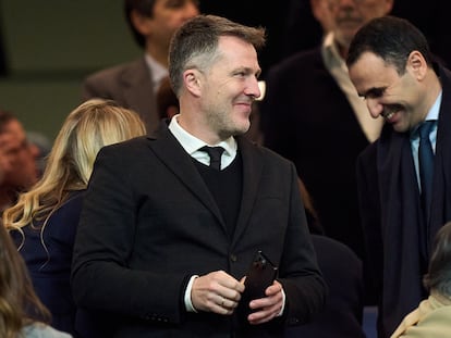 Bernd Reichart, CEO de A22, empresa promotora de la Superliga,  en el palco del Santiago Bernabéu durante el Real Madrid-Leipzig de la Champions League.