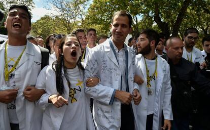 Guaidó en la marcha de este miércoles. 