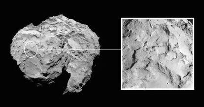 Localizaci&oacute;n del lugar elegido para el descenso de la sonda Philae, de la misi&oacute;n Roseta, en la superficie del cometa 67P/Churyumov&ndash;Gerasimenko.
 