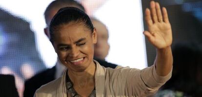 La candidata socialista a la vicepresidencia de Brasil, Marina Silva, este lunes en Brasilia.
