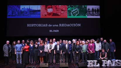 Periodistas de EL PA?S, directivos de Prisa y otros invitados al evento en CaixaForum, este viernes en Madrid.