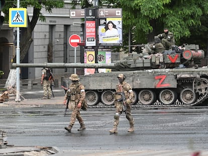 Mercenarios de Wagner desplegados en la ciudad de Rostov.