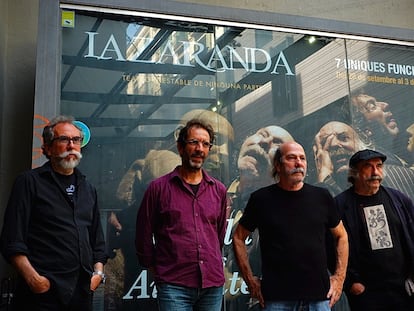 La Zaranda, formada por el autor Eusebio Calonge, los actores Enrique Bustos y Gaspar Campuzano y el director Paco de la Zaranda (Francisco Sánchez), en el Teatre Romea de Barcelona.