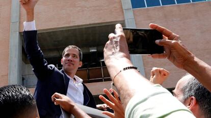 Juan Guaidó em sua chegada a Caracas.