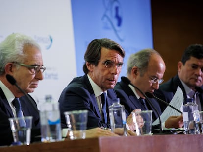 El expresidente del Gobierno, José María Aznar, interviene el pasado octubre en un acto en Madrid.