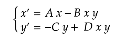 Ecuación para calcular la variación del número de presas y la del número de deprededadores.