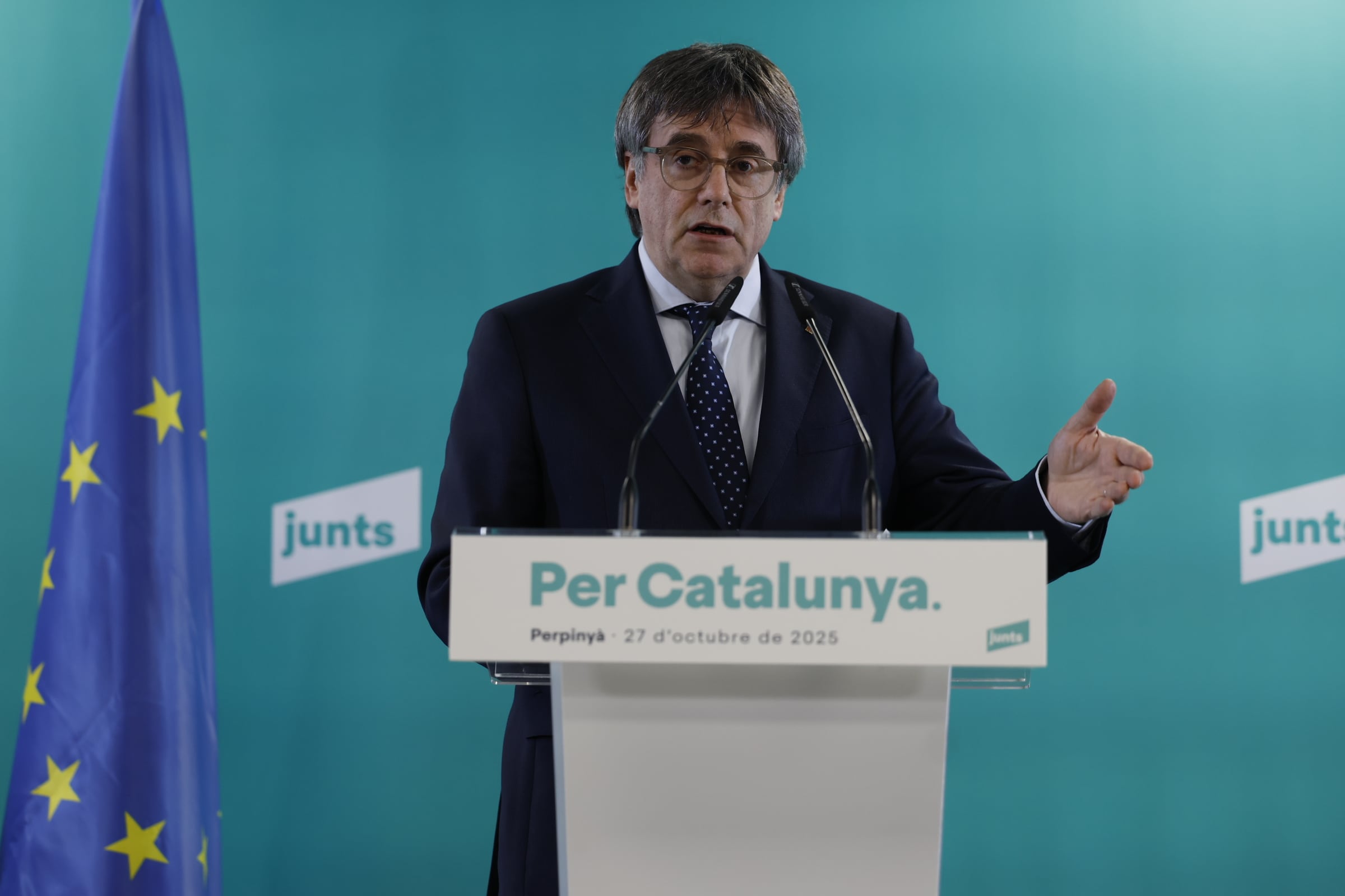 Appearance of Carles Puigdemont, this Monday in Perpignan (France).