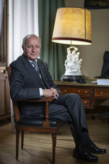 Laurent Fabius en el Centro de Estudios Políticos y Constitucionales en Madrid el pasado 4 de diciembre.