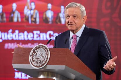 El presidente, Andrés Manuel López Obrador, en una conferencia matutina en Palacio Nacional.