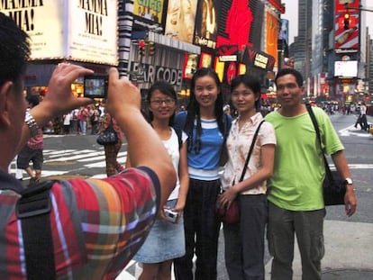 Un grupo de turistas chinos en Nueva York. 