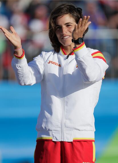 Maialen Chourraut celebrando el oro en los Juegos Olímpicos de Río.
