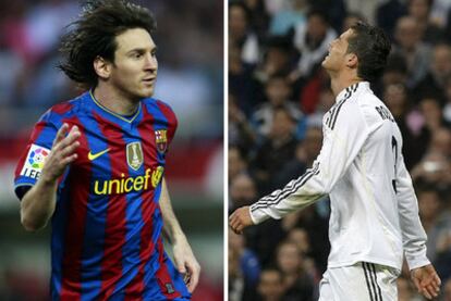 A la izquierda, Messi celebra su gol al Sevilla, el primero del Barcelona. A la derecha, Cristiano durante el partido contra el Athletic.