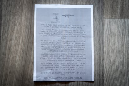 Amenaza firmada por el Tren de Aragua contra un conjunto residencial en Bogotá (Colombia) el 23 de febrero de 2023.