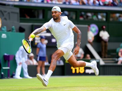 Kyrgios, durante el partido de los octavos de final contra Nakashima en Wimbledon.