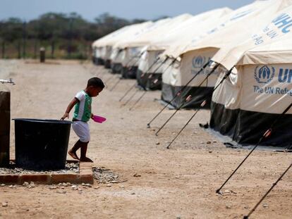 Un niño migrante en Maicao, en la frontera entre Venezuela y Colombia.