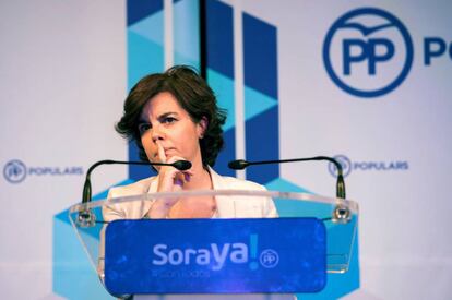 Soraya Sáenz de Santamaría, durante un mitin de su campaña. 