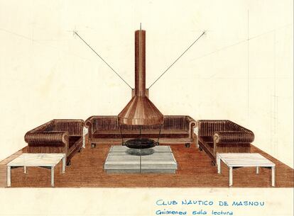Interior esbozado por Miguel Milá, perteneciente al archivo del Museo del diseño de Barcelona.