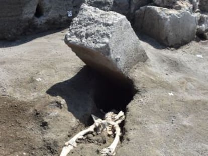 Los arqueólogos desentierran a una víctima del Vesubio que murió por el impacto de una piedra enorme