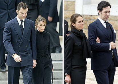 El príncipe Felipe y Letizia Ortiz. A la derecha, la infanta Elena y su esposo, Jaime de Marichalar.