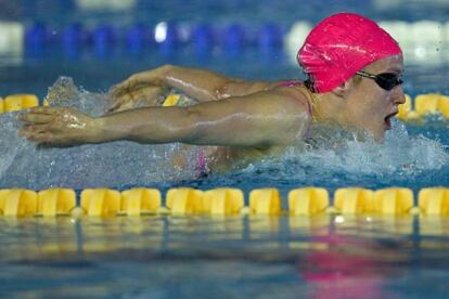 Mireia Belmonte durante la prueba de 200m Mariposa, en el Open de España de Primavera Málaga 2015