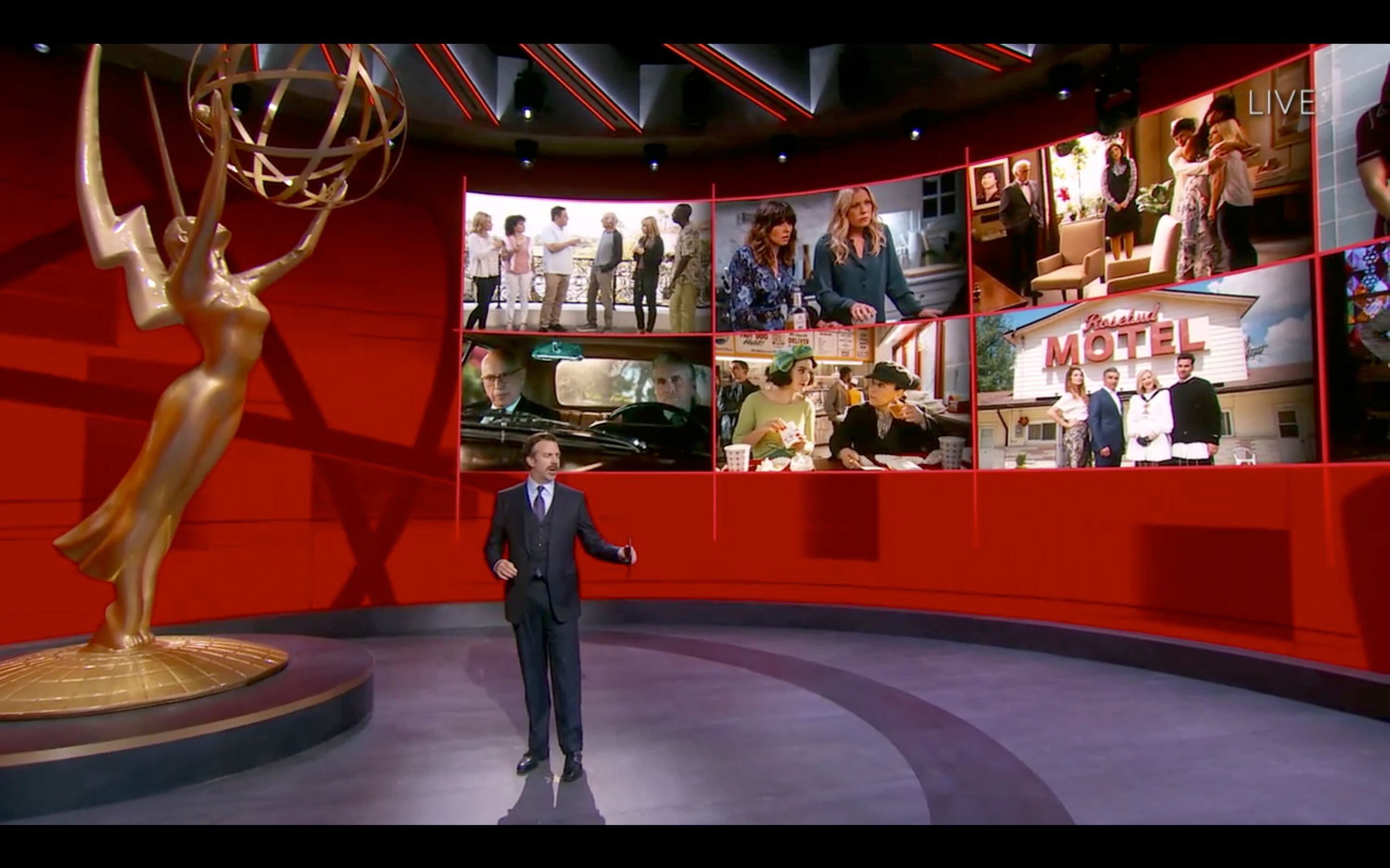 Jason Sudeikis, en el escenario virtual de los Emmy 2020 en Los Ángeles.