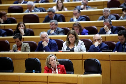 La vicepresidenta primera, Nadia Calviño, este martes en el Senado.