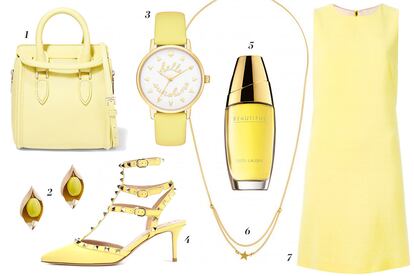 1. Alexander McQueen Bolso con asa 2. Mango Pendientes 3. Kate Spade Reloj con mensaje 4. Valentino Zapatos 'Rockstud' 5. Estée Lauder Perfume 'Beautiful' 6. Malababa Colgante con estrella 7. Dolce & Gabbana Vestido sin mangas