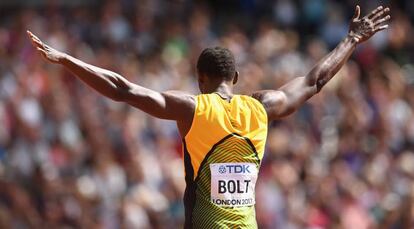 Usain Bolt, este sábado, en los calentamientos.