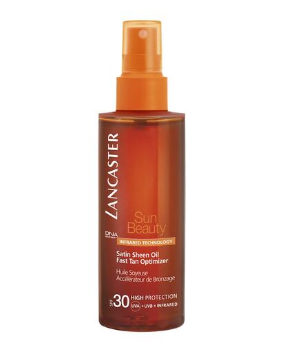 El aceite protectorSun Beauty de Lancaster, 24,74 euros, ofrece una amplia protección SPF30 contra los rayos UVA + UVB + Infrarrojos con una combinación de filtros y un complejo antioxidante que neutralizan los rayos del sol de manera eficaz y segura. Para conseguir el moreno más intenso y seguro en el menor tiempo posible.