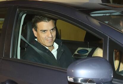 Pedro Sánchez leaves Socialist Party HQ on Sunday night.