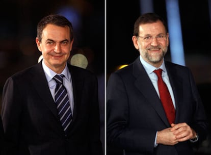 José Luis Rodríguez Zapatero y Mariano Rajoy, a su llegada al Palacio de Congresos de Madrid. El líder del PSOE llevaba una corbata diferente a la del primer debate.