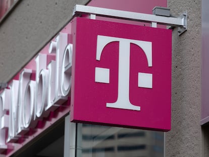 The T-Mobile logo is seen on a storefront, Oct. 14, 2022, in Boston.